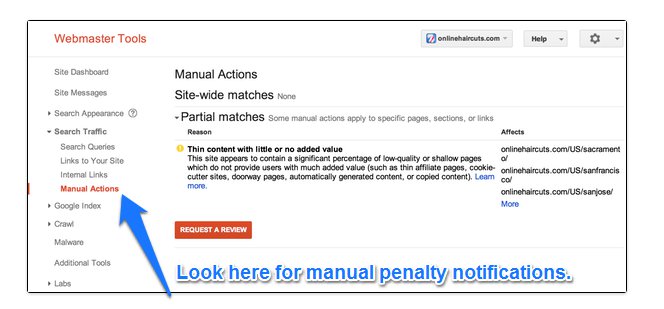 google webmaster manual penalties