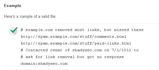example of valid disavow file Google